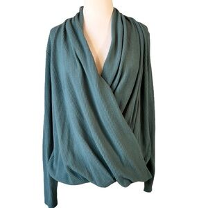Anthropologie Daily Practice Green Cross-Front Thermal Rib Top